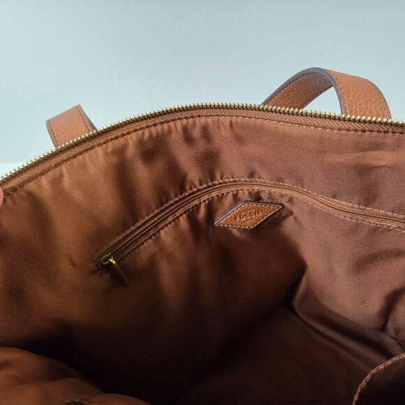 Fossil Mini Shopper Tote Black Key Pattern Brown Vegan Leather Travel Office Bag - Picture 8 of 12